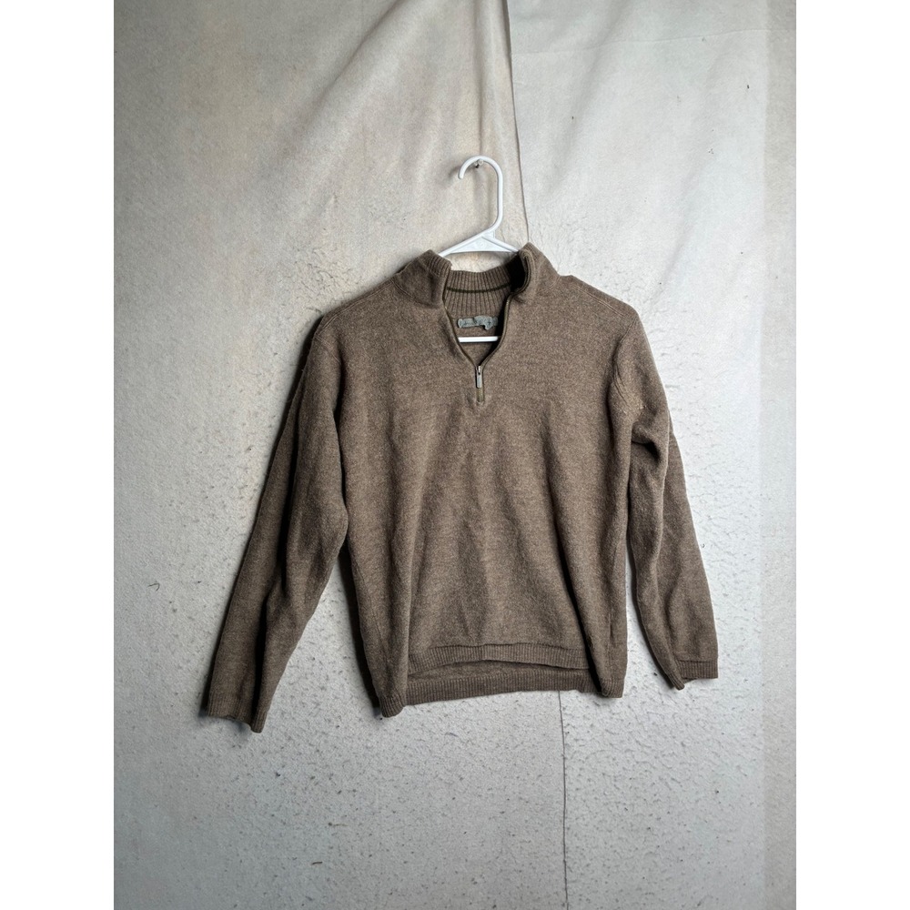 Smartwool Mens Large 100% Merino Wool Quarter Zip Sweater Brown Mock Neck 9105